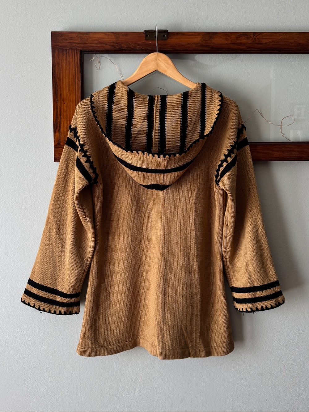 Knit Sweater Camel Tan Black Striped 70s Vintage Zado - Picture 3 of 16